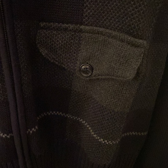 Tasso Elba grey and blue plaid zip up sweater with pockets - Picture 3 of 3